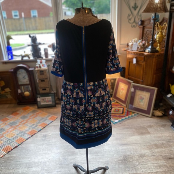 Eliza J size 12 fully lined geometric pattern poly blend midi dress - Picture 3 of 10